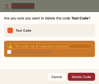 Delete Code Dialog