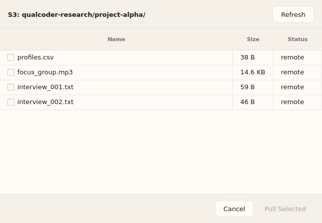Import from S3 Dialog